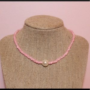 Pink Seed Bead single pearl choker necklace
